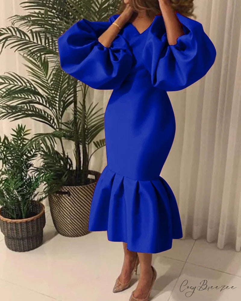 Autumn Spring Occasion Female V Neck Event BerryBetty Gown African Puff Sexy Bodycon Women Fashion Robes Sleeves Party