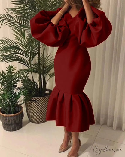 Autumn Spring Occasion Female V Neck Event BerryBetty Gown African Puff Sexy Bodycon Women Fashion Robes Sleeves Party