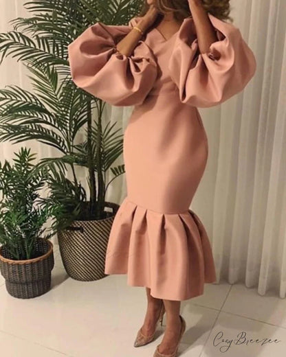 Autumn Spring Occasion Female V Neck Event BerryBetty Gown African Puff Sexy Bodycon Women Fashion Robes Sleeves Party