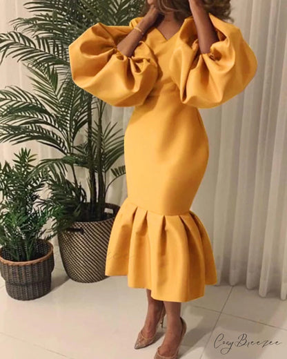 Autumn Spring Occasion Female V Neck Event BerryBetty Gown African Puff Sexy Bodycon Women Fashion Robes Sleeves Party