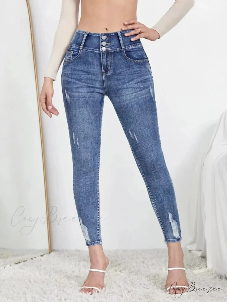Autumn Stretch Ripped Fashion Casual Skinny Slim Denim Pencil Jean