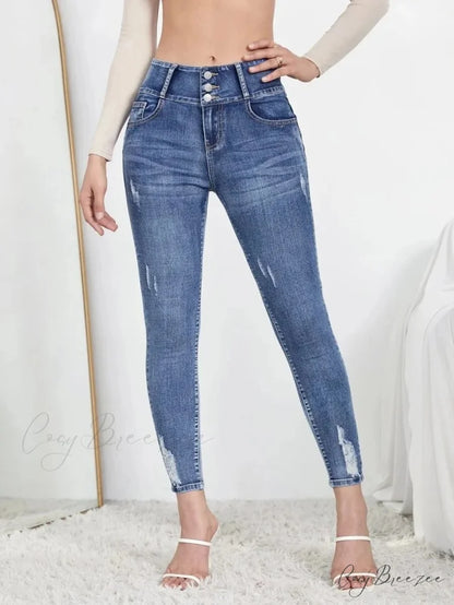 Autumn Stretch Ripped Fashion Casual Skinny Slim Denim Pencil Jean