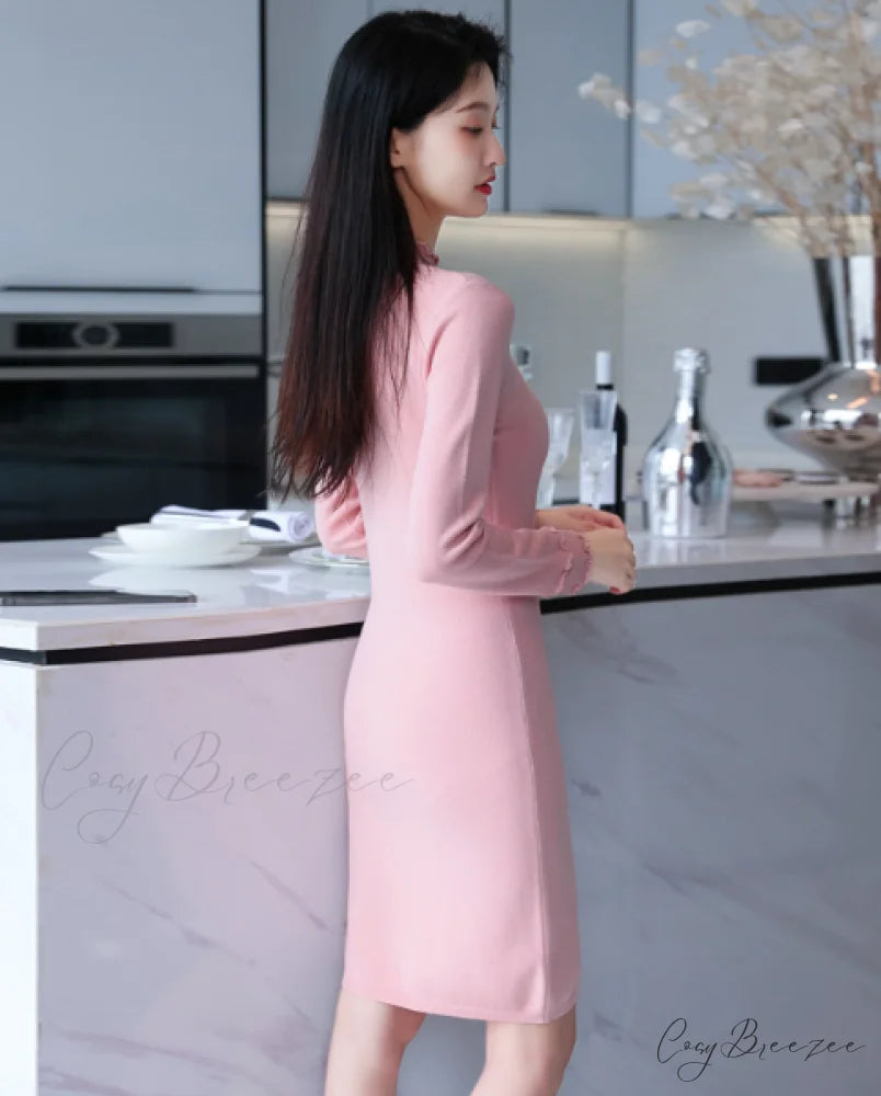 Autumn Sweater Dress with Long Sleeves L / YELLOW