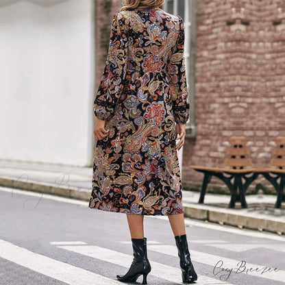 Autumn Sweet Fresh Bohemian Long Sleeve Floral Boho Dress
