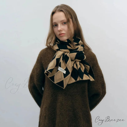 Autumn Winter Cashmere Two Color Shawl Scarf for Women black and coffee / L184CM W31CM