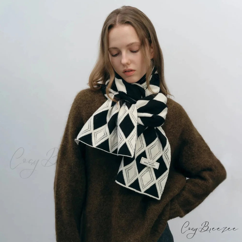 Autumn Winter Cashmere Two Color Shawl Scarf for Women black and white / L184CM W31CM