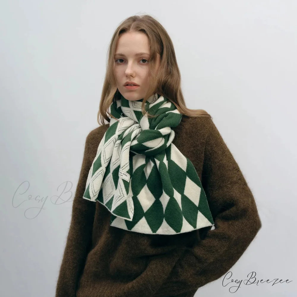 Autumn Winter Cashmere Two Color Shawl Scarf for Women green and white / L184CM W31CM
