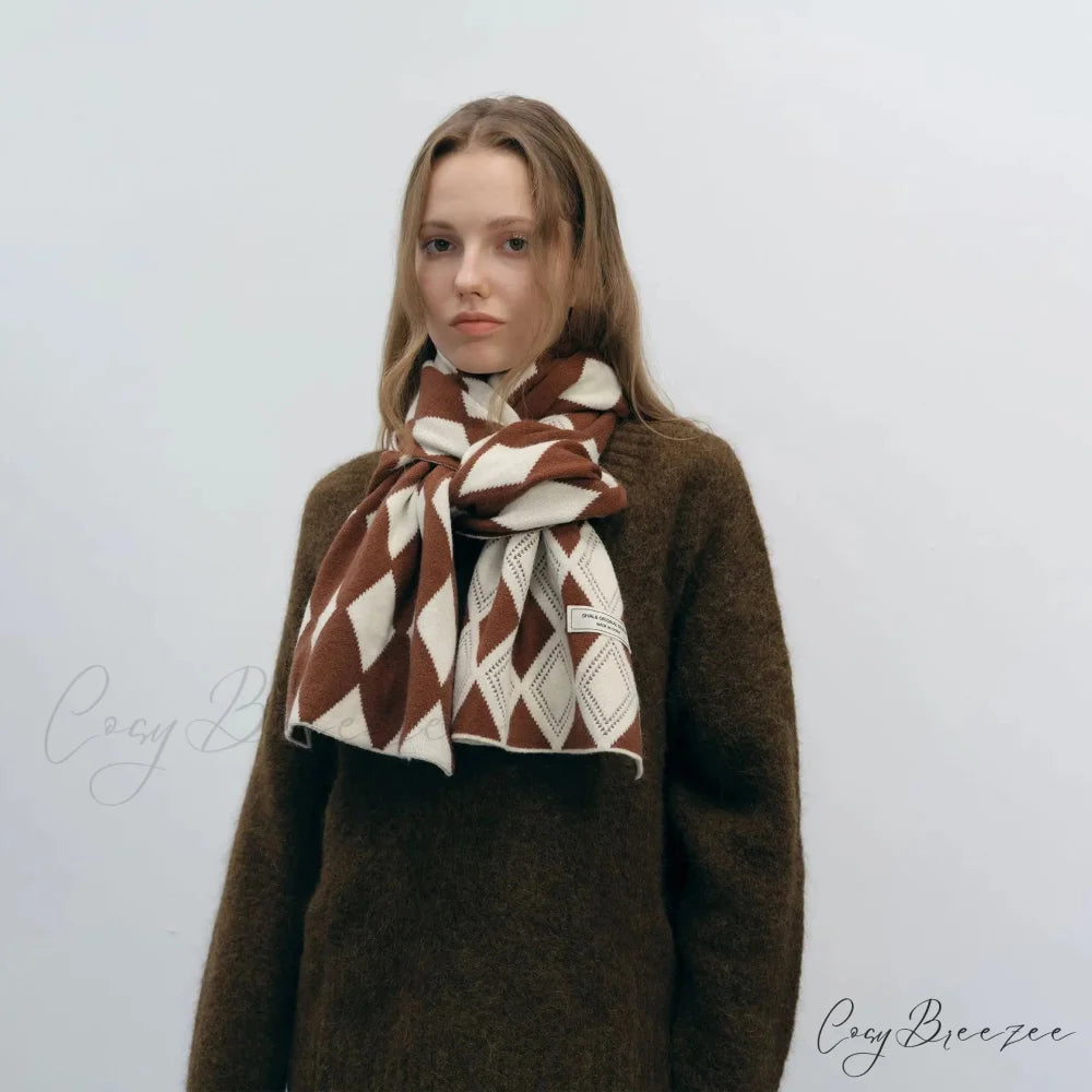 Autumn Winter Cashmere Two Color Shawl Scarf for Women white and brown / L184CM W31CM