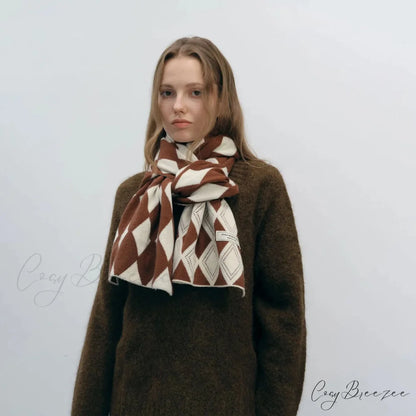Autumn Winter Cashmere Two Color Shawl Scarf for Women white and brown / L184CM W31CM