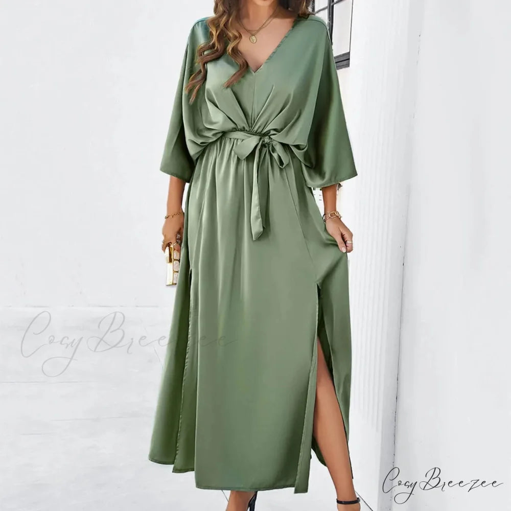 Autumn Winter Elegant Velvet Maxi Long Sleeve Pleated High Waist Female Casual Slim Fit Long Dress Green / S