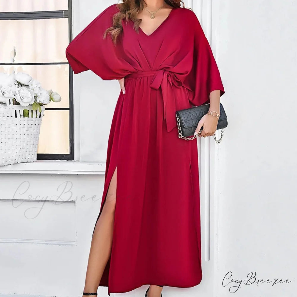 Autumn Winter Elegant Velvet Maxi Long Sleeve Pleated High Waist Female Casual Slim Fit Long Dress Red / S