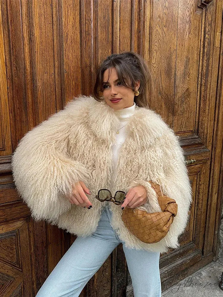Autumn Winter Fluffy Full Sleeve Coat Khaki / S coats-241228