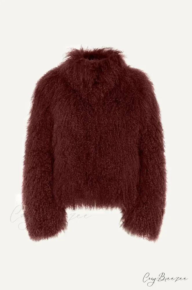 Autumn Winter Fluffy Full Sleeve Coat reddish brown / S coats-241228