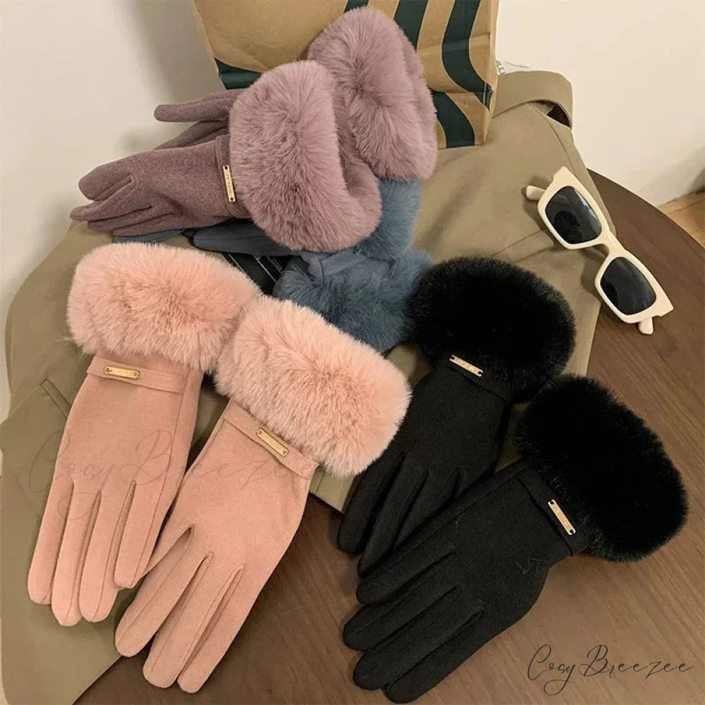 Autumn Winter Furry Warm Full Finger Outdoor Sport Cycling GlovesChristmas Cute Furry Warm Full Finger Outdoor Sport
