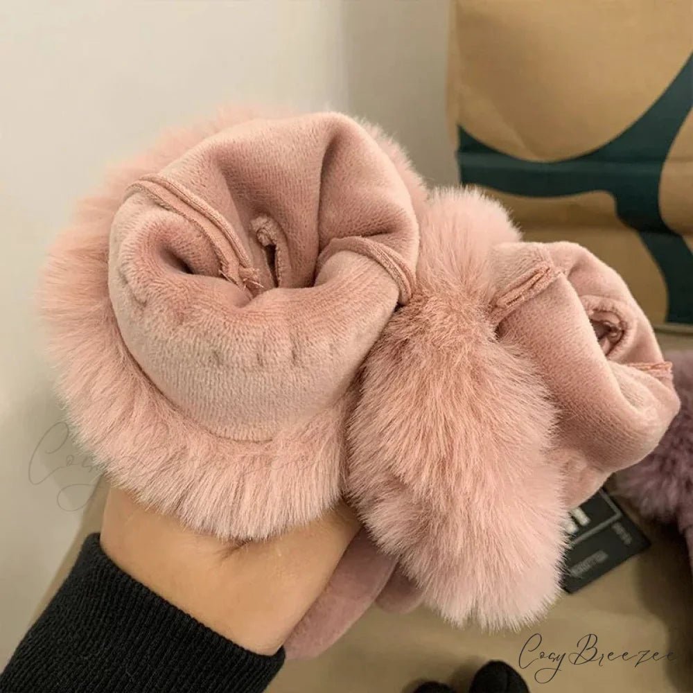 Autumn Winter Furry Warm Full Finger Outdoor Sport Cycling GlovesChristmas Cute Furry Warm Full Finger Outdoor Sport