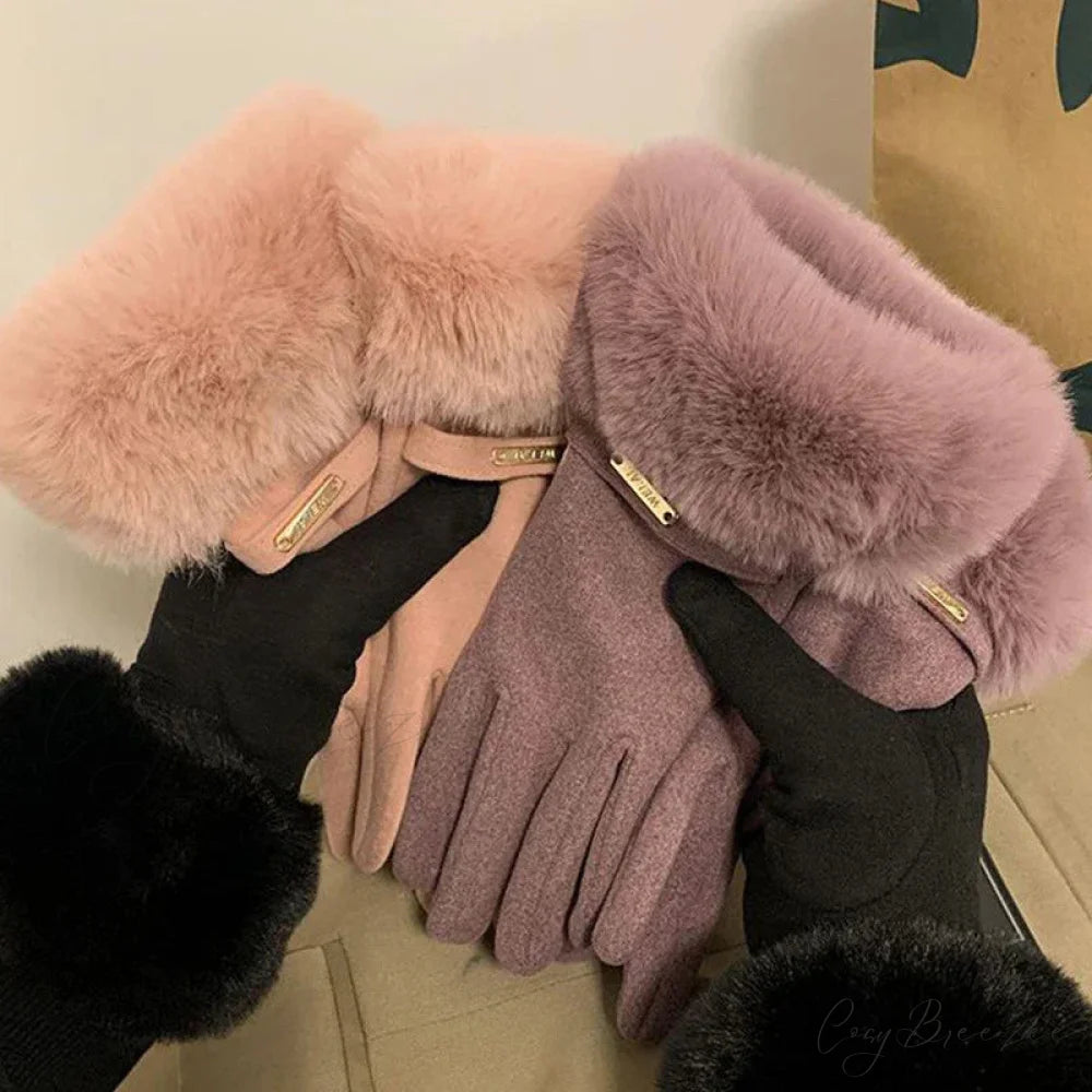 Autumn Winter Furry Warm Full Finger Outdoor Sport Cycling GlovesChristmas Cute Furry Warm Full Finger Outdoor Sport