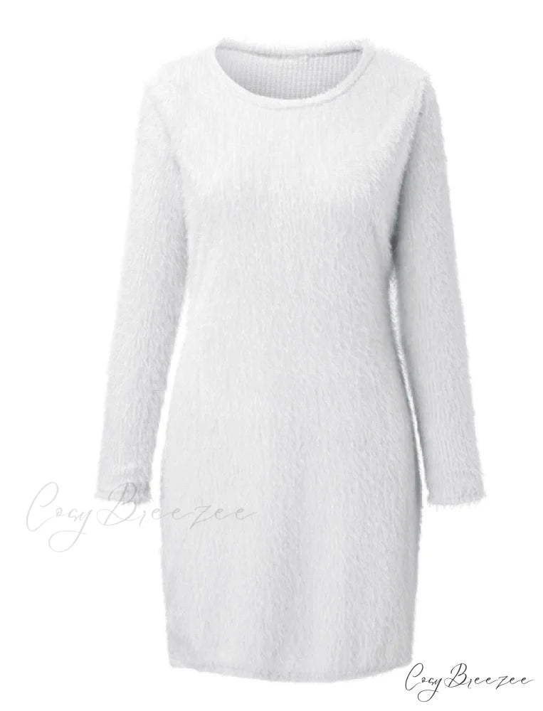 Autumn Winter Knit Dress with Turtleneck and Long Sleeves L / RED