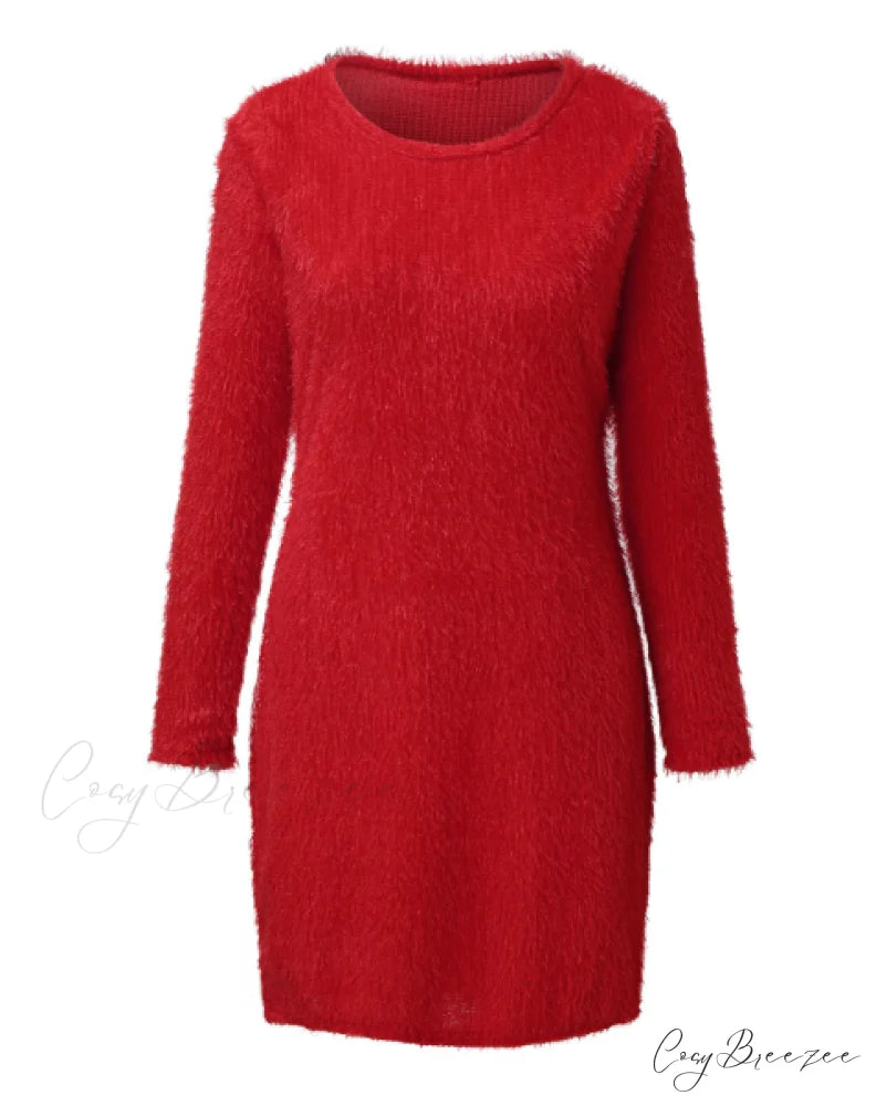 Autumn Winter Knit Dress with Turtleneck and Long Sleeves M / PINK