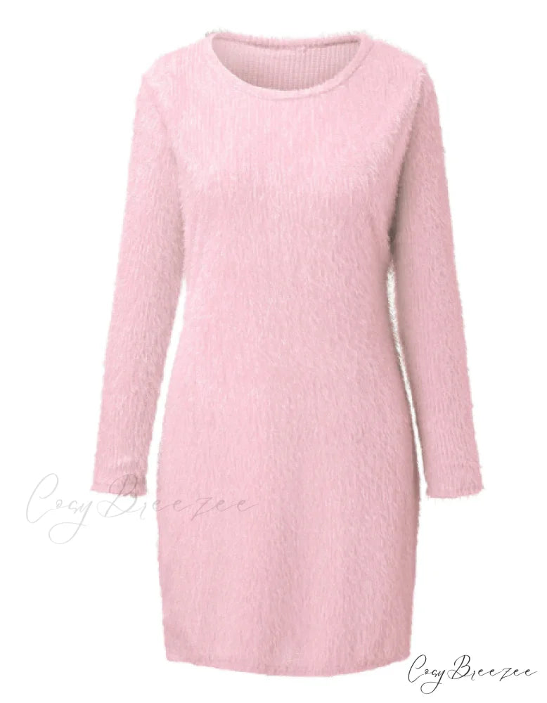 Autumn Winter Knit Dress with Turtleneck and Long Sleeves M / WHITE
