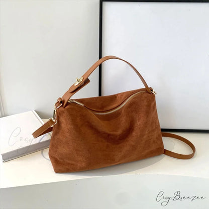 Autumn Winter Matte Suede Cow Leather Bag Brown handbag-250126
