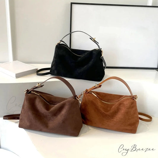 Autumn Winter Matte Suede Cow Leather Bag handbag-250126