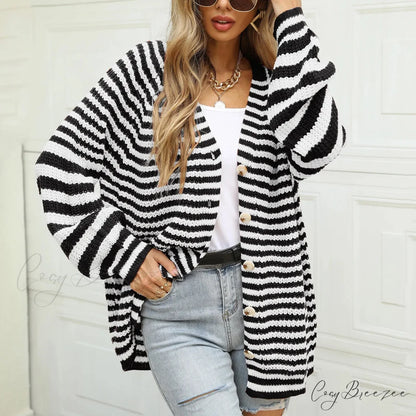 Autumn Winter Warm Casual Knitted Long Sleeve Cardigan Christmas Sweater Black / S