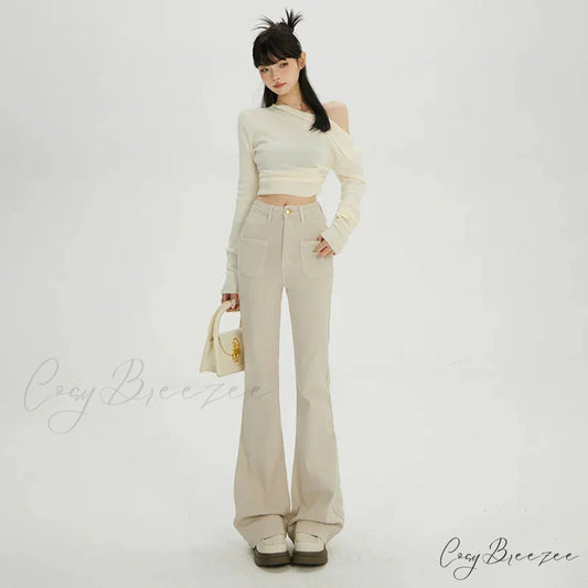 Autumn Winter Warm Flare Slim Lady Thermal Casual Tights Thicken Fleece Wide Leg Denim Jean