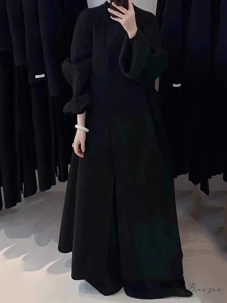 Autumn Winter Wool Belt Lace-Up Coat Black / S overcoats-241228