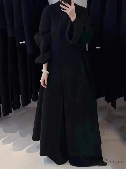 Autumn Winter Wool Belt Lace-Up Coat Black / S overcoats-241228