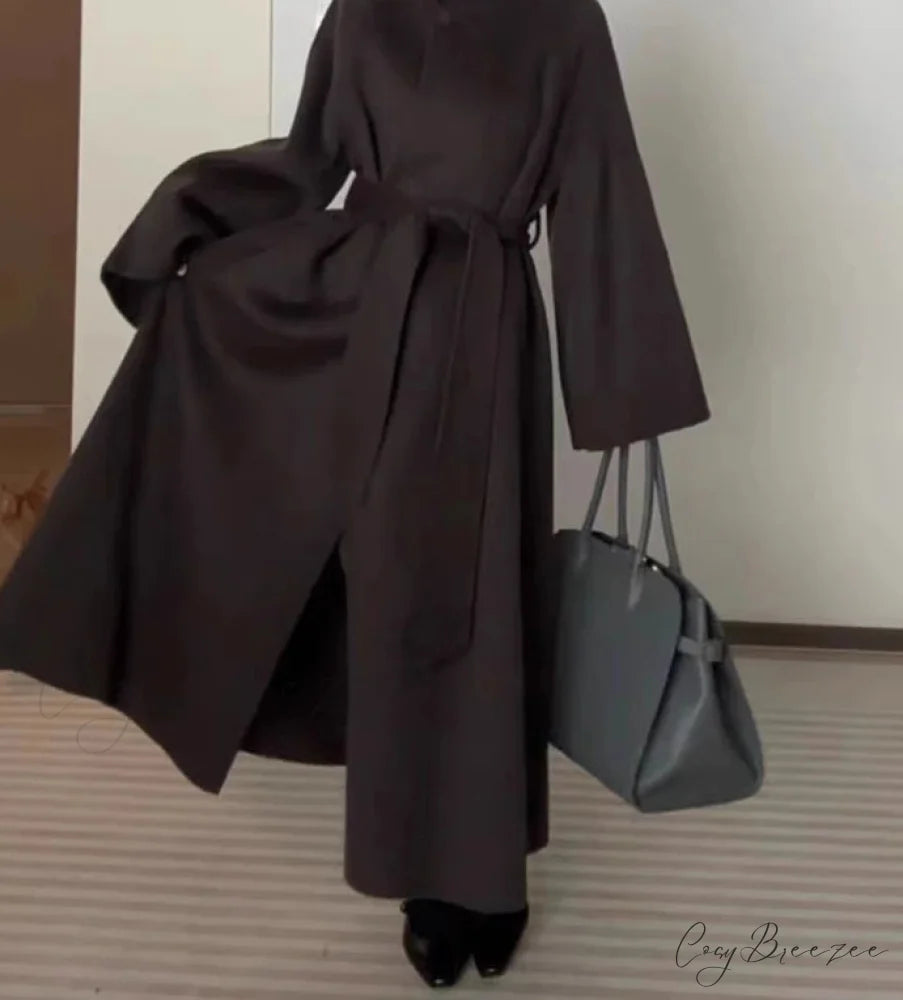 Autumn Winter Wool Belt Lace-Up Coat Brown / S overcoats-241228