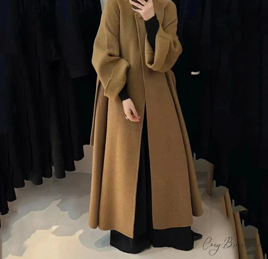 Autumn Winter Wool Belt Lace-Up Coat Khaki / S overcoats-241228