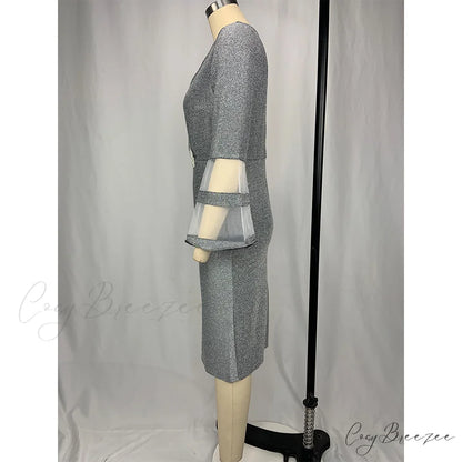 Autumn Women Party Silk Gown Elegant Mesh V - Size Arm Neck for Plus Club Evening Outfit Bright Wedding 8XL
