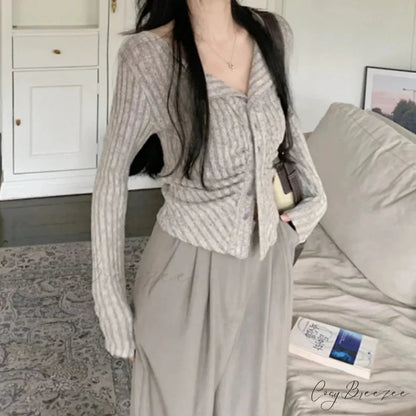 Autumn Y2k Knit V Lapel Long Sleeve Vintage Korean Cardigan