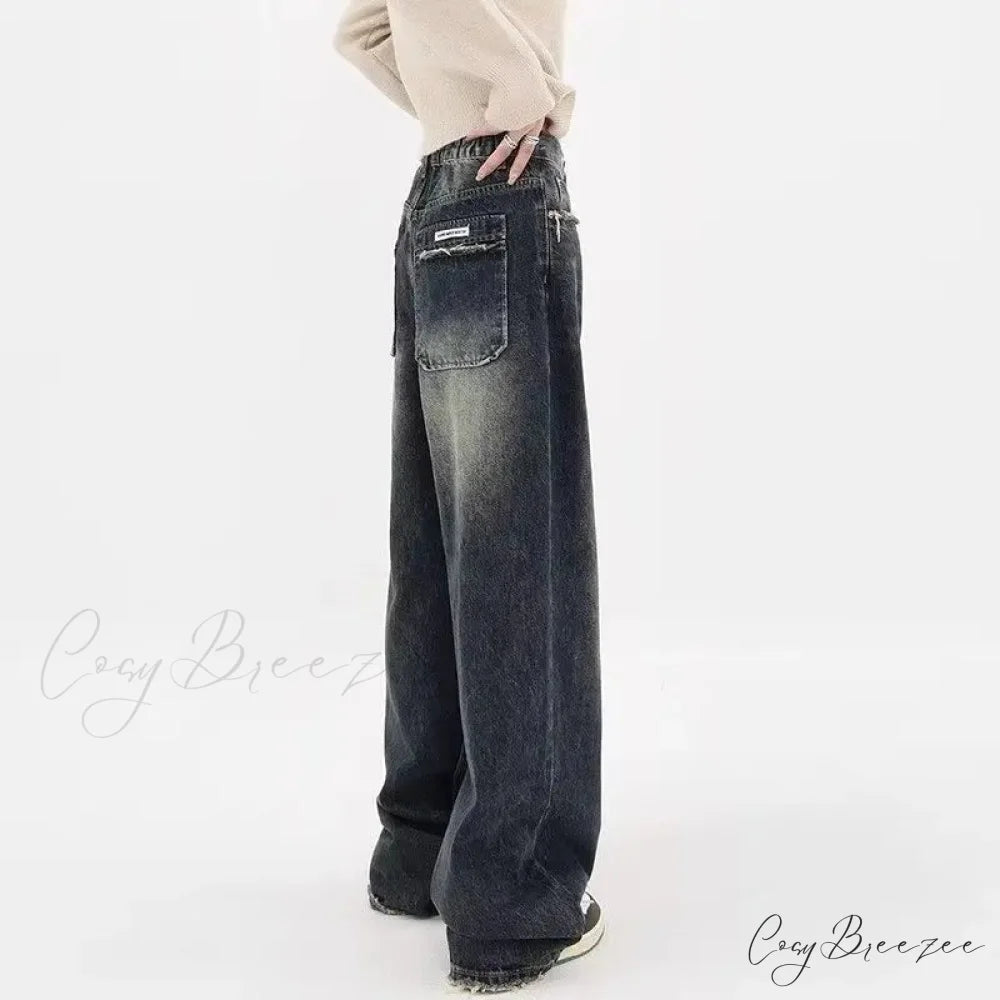 Autumnal American Retro Leopard Print Niche Design Casual Straight Wide-Leg Pants Jean