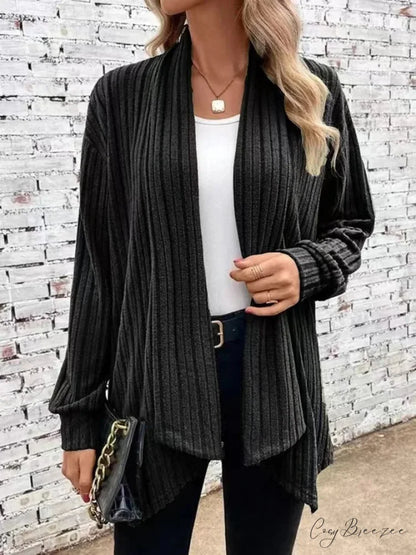 Autumnal Winter Cozy Long Sleeve Loose Plain Casual Comfortable Soft Stylish Sweater BLACK / S