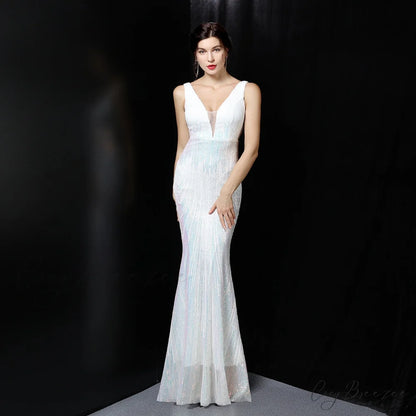 Ava Colorful Stylish Sequin Formal Dress WHITE / S