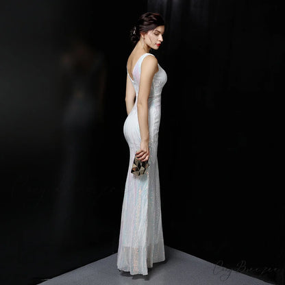 Ava Colorful Stylish Sequin Formal Dress WHITE / XS