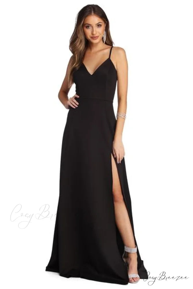Avianna Formal Stylish High Slit Dress BLACK / S