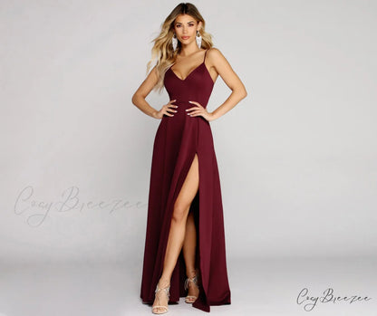 Avianna Formal Stylish High Slit Dress BURGUNDY / S