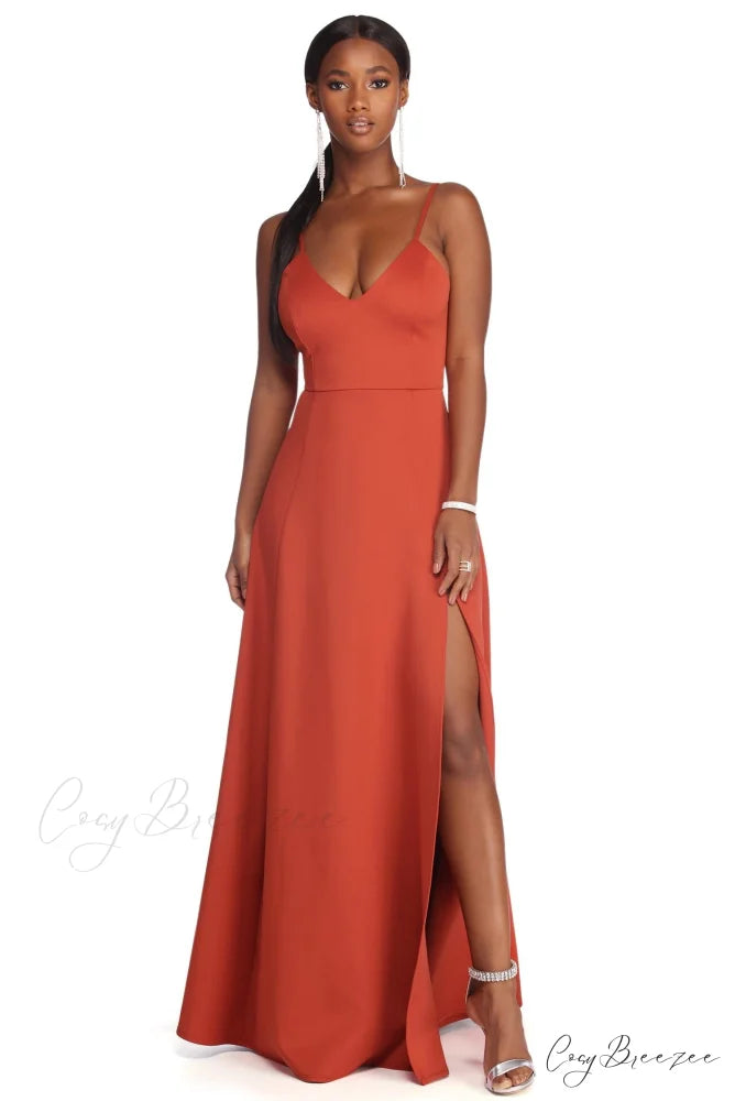 Avianna Formal Stylish High Slit Dress RUST / S