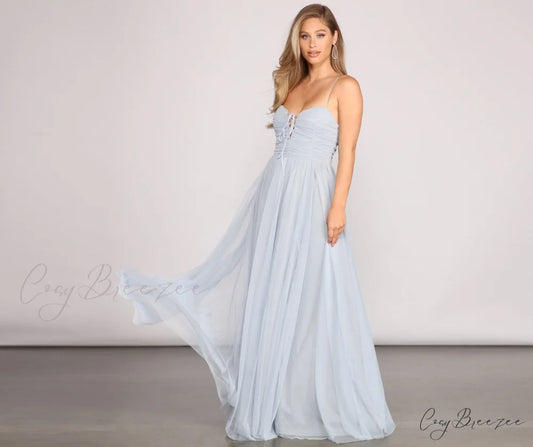Aviva Formal A-Line Charming High Slit Dress BLUE / S