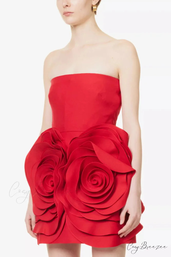 Ayat Strapless Stylish Flower Mini Dress