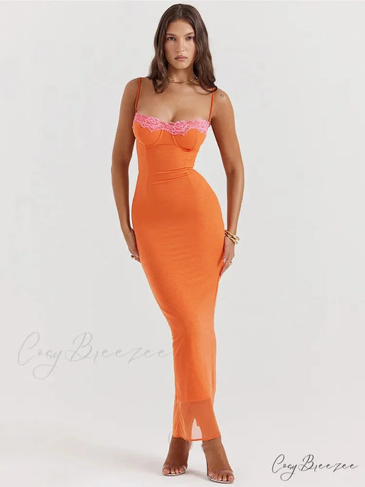 Azalea Bodycon Stylish Maxi Dress Orange / S