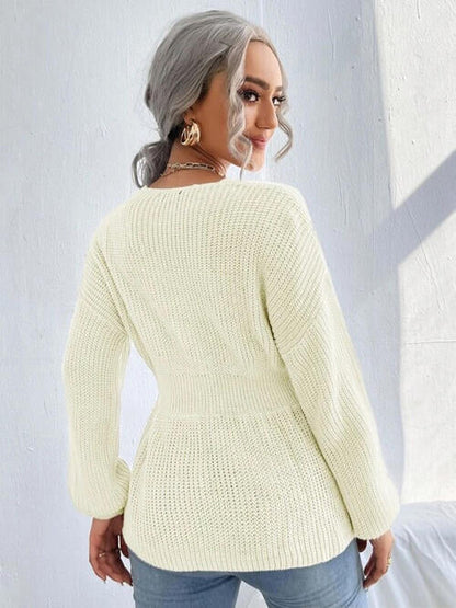 Shoulder Arm Knit Notched Dropped Top with Long Detail