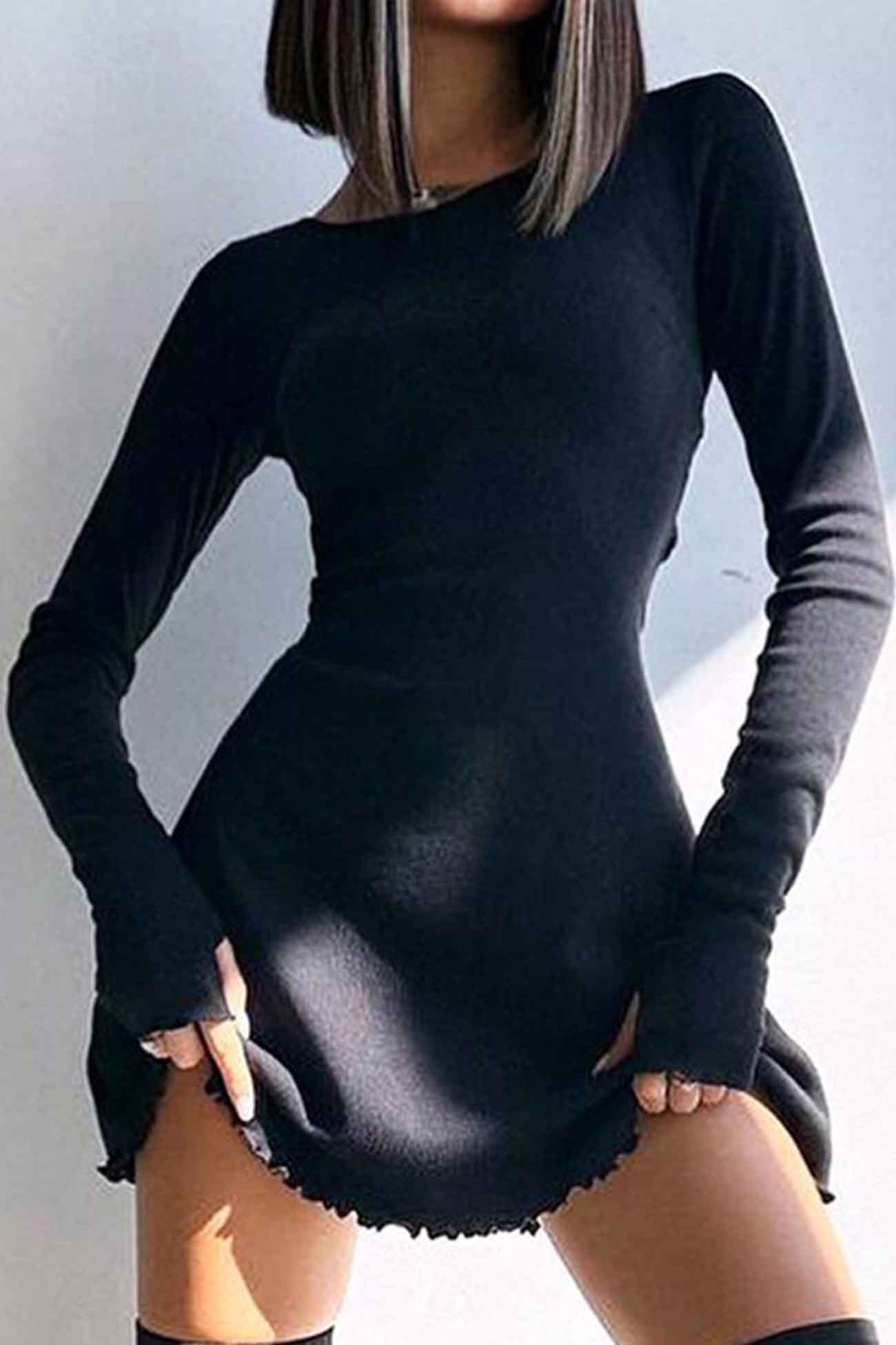 Back Strap Long Sleeve Mini Dress