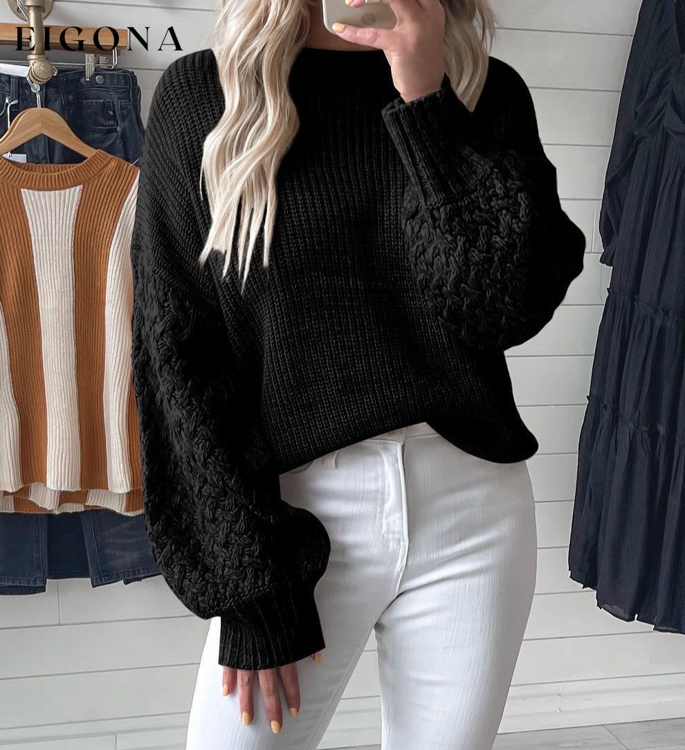 Cosybreezee - Black Cable Knit Sleeve Drop Shoulder Sweater