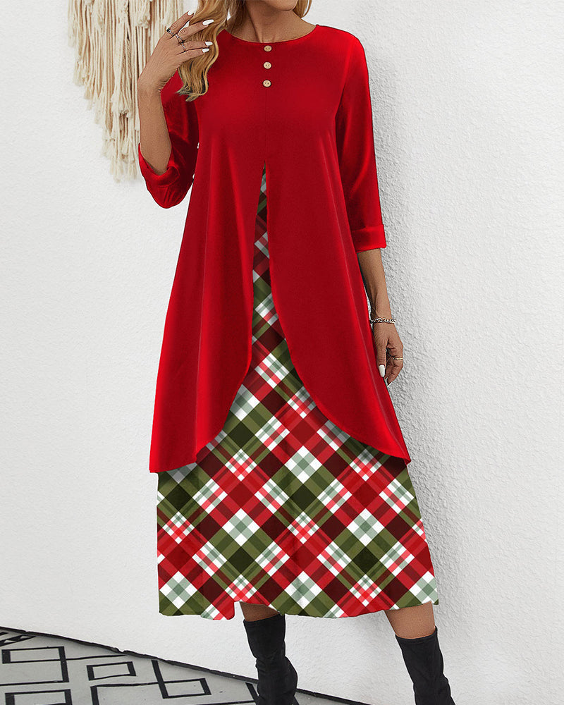 Red plaid a line velvet dress