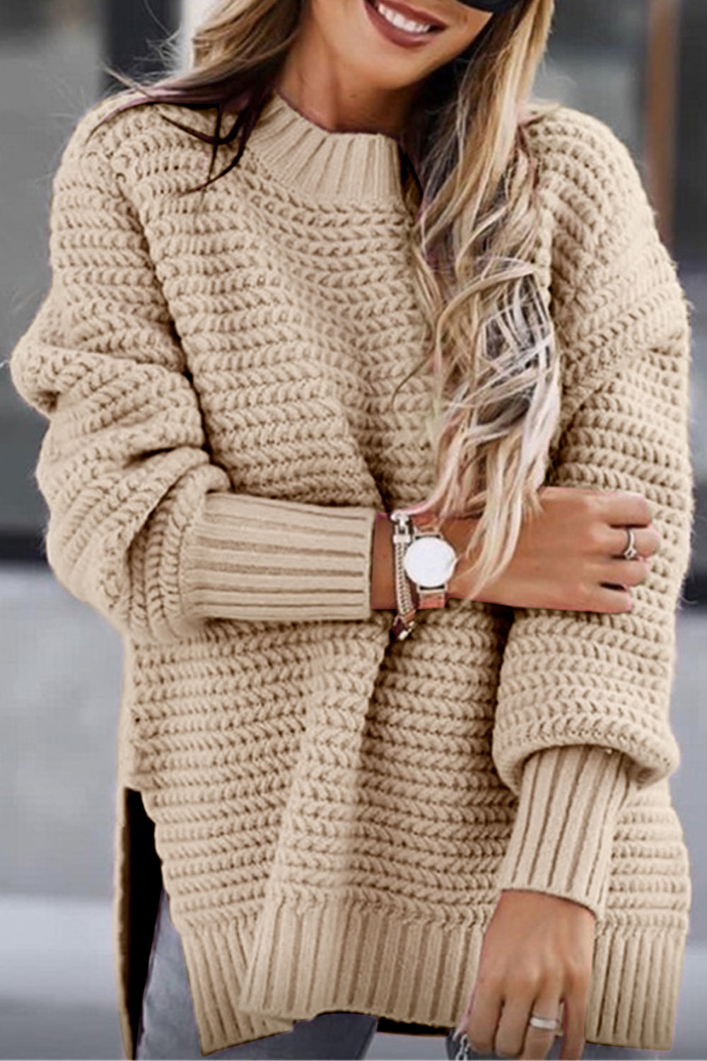 Slit Neck Round Sweater