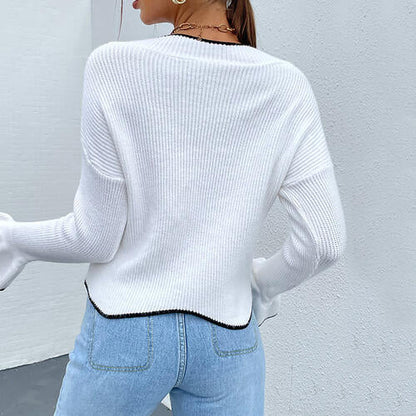 V-Neck Flounce Sweater with Sleeves