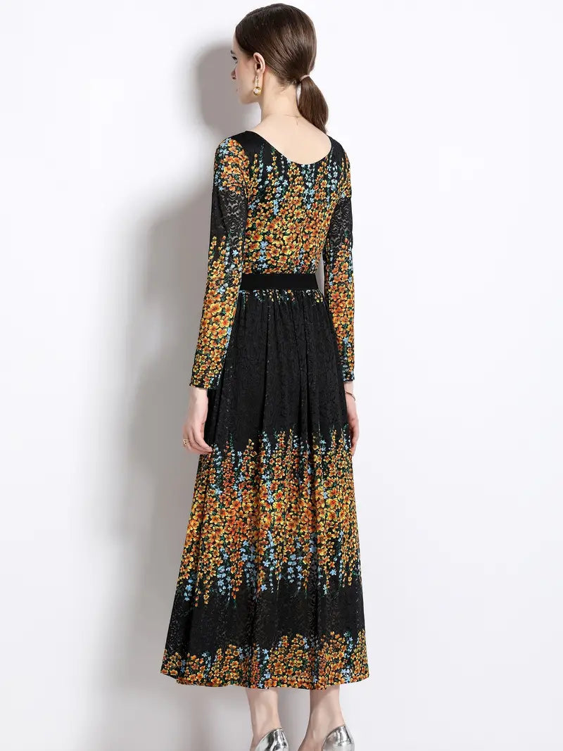 Star Print Midi Winter Dress With Belt